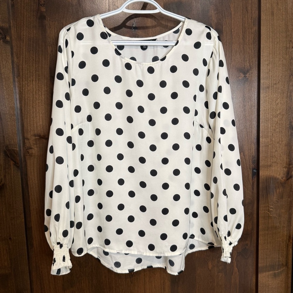 Liverpool White and Black Long Sleeve polka dot Relaxed Blouse Size M - Picture 3 of 7